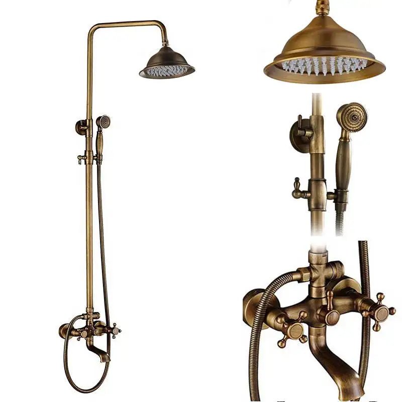Colonne de Douche Rétro en Laiton Antique – Ciel de douche Pluie 20cm” & Douchette à Main avec Mélangeur Eau Chaude/Froide et Étagère Pratique