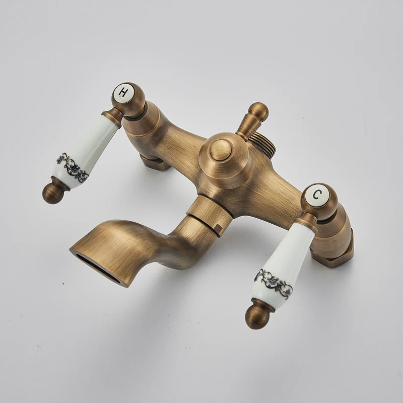 Colonne de Douche Rétro en Laiton Antique – Ciel de douche Pluie 20cm” & Douchette à Main avec Mélangeur Eau Chaude/Froide et Étagère Pratique