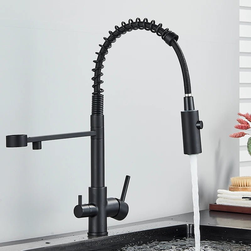 Mitigeur de cuisine noir mat avec bec orientable – Pour eau filtrée et rotation 360° - Focett