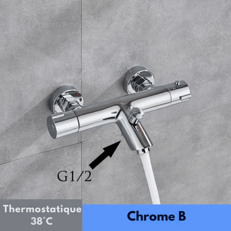 Mitigeur de douche encastrable chrome thermostatique – double poignée, contrôle précis de la température et finition chromée - Focett