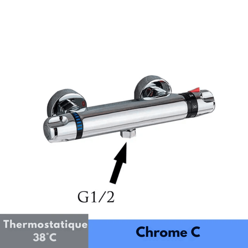 Mitigeur de douche encastrable chrome thermostatique – double poignée, contrôle précis de la température et finition chromée - Focett