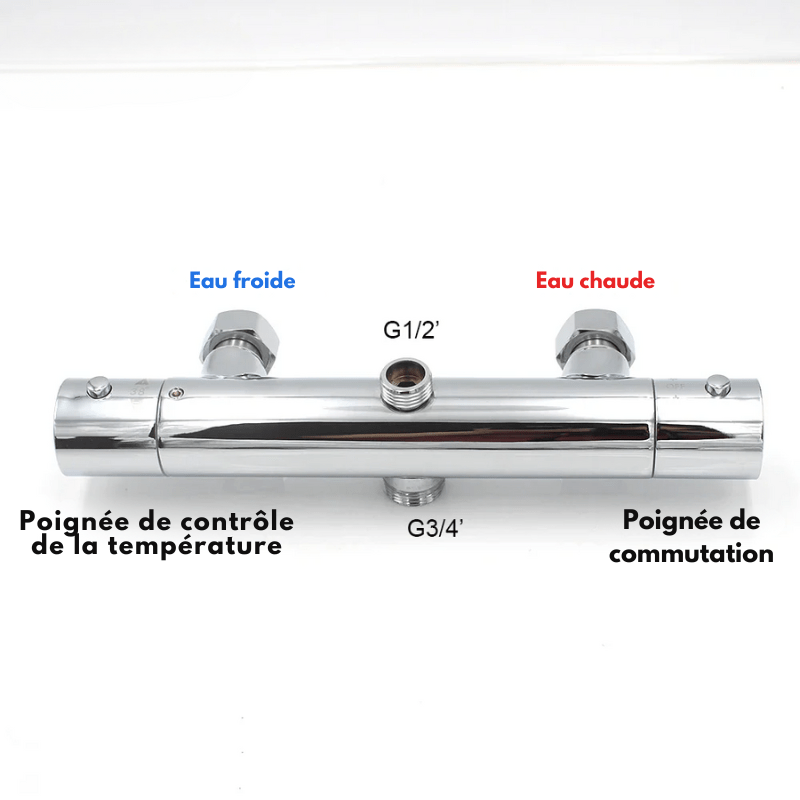Mitigeur de douche encastrable thermostatique chromée – sécurité à 38°C et contrôle précis - Focett