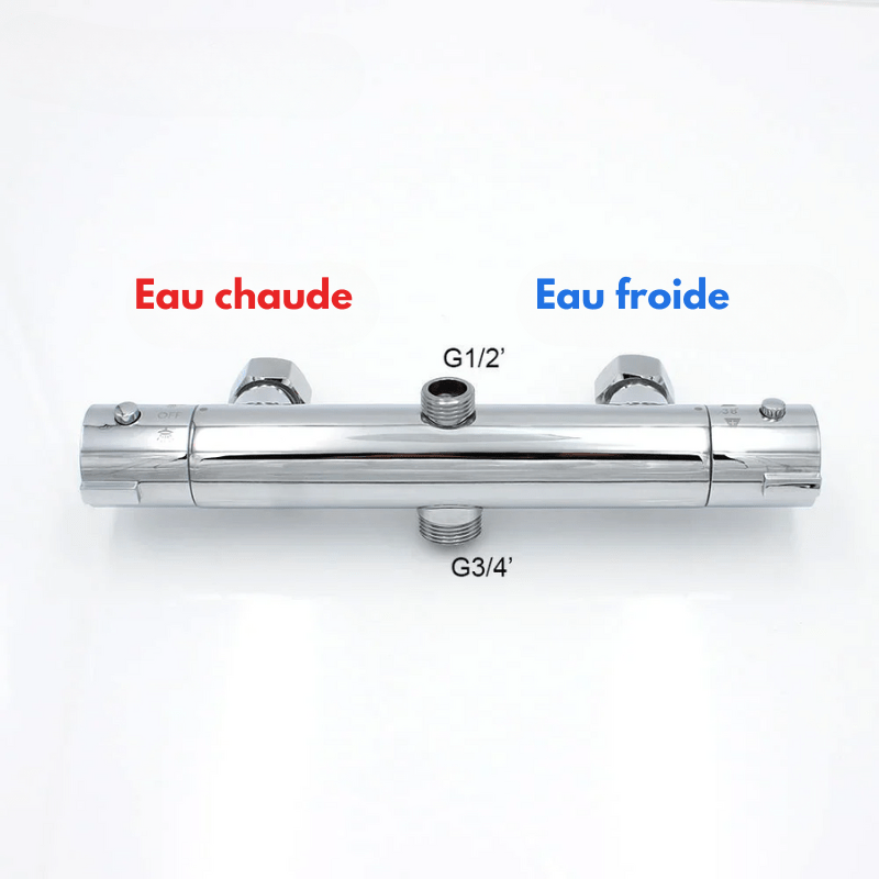 Mitigeur de douche encastrable thermostatique chromée – sécurité à 38°C et contrôle précis - Focett
