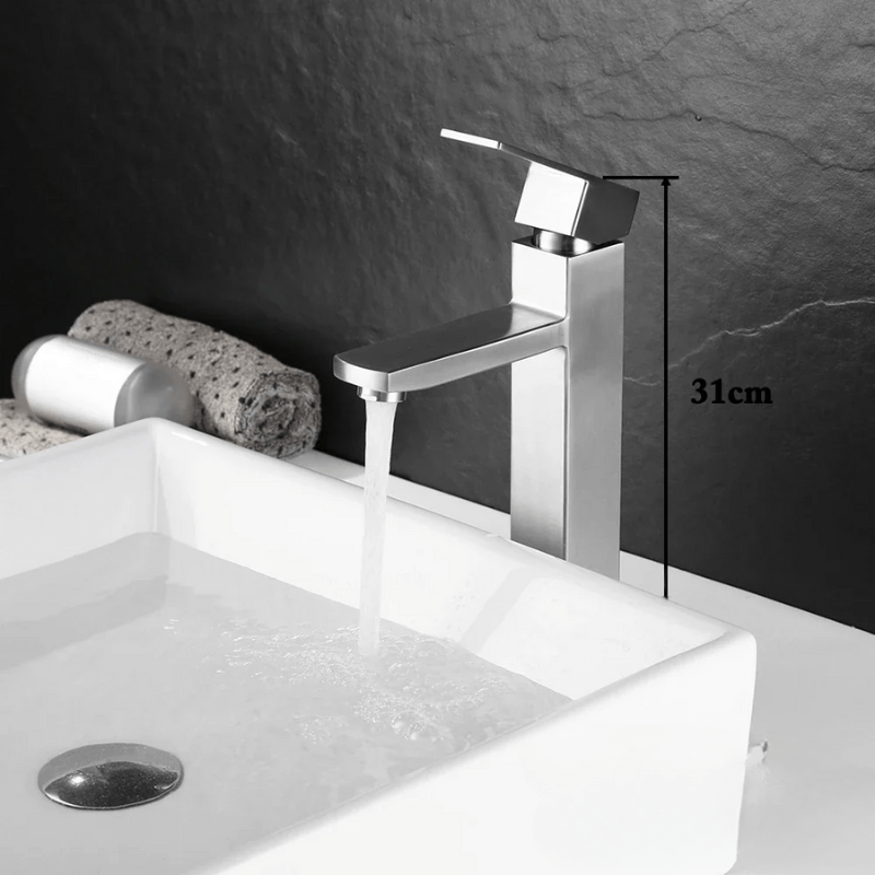 Mitigeur de lavabo en nickel brossé – design épuré, poignée unique et finition mate brossée - Focett