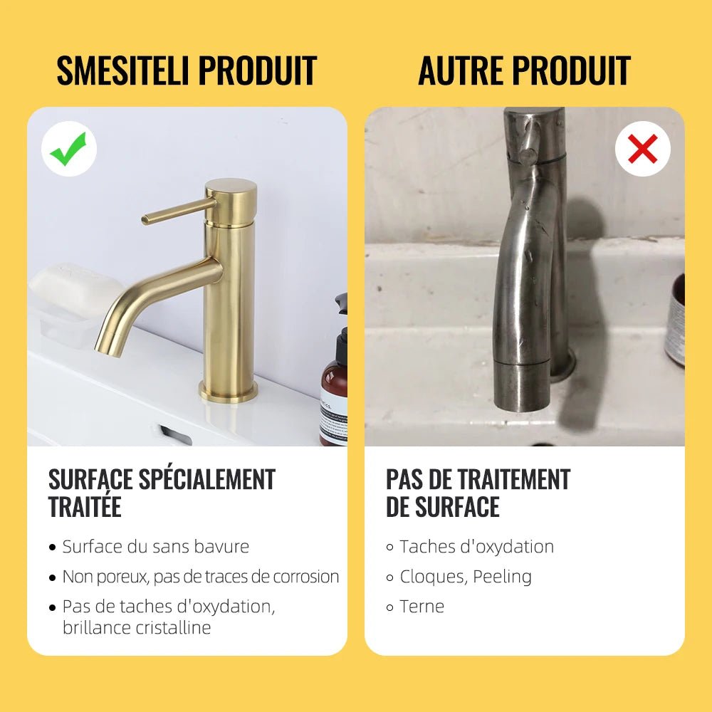 Mitigeur de lavabo en or – poignée ergonomique, installation facile et finition durable - Focett