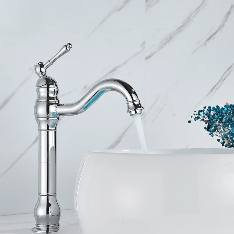 Mitigeur de salle de bain chrome vintage – jet cascade, poignée monocommande et installation facile - Focett