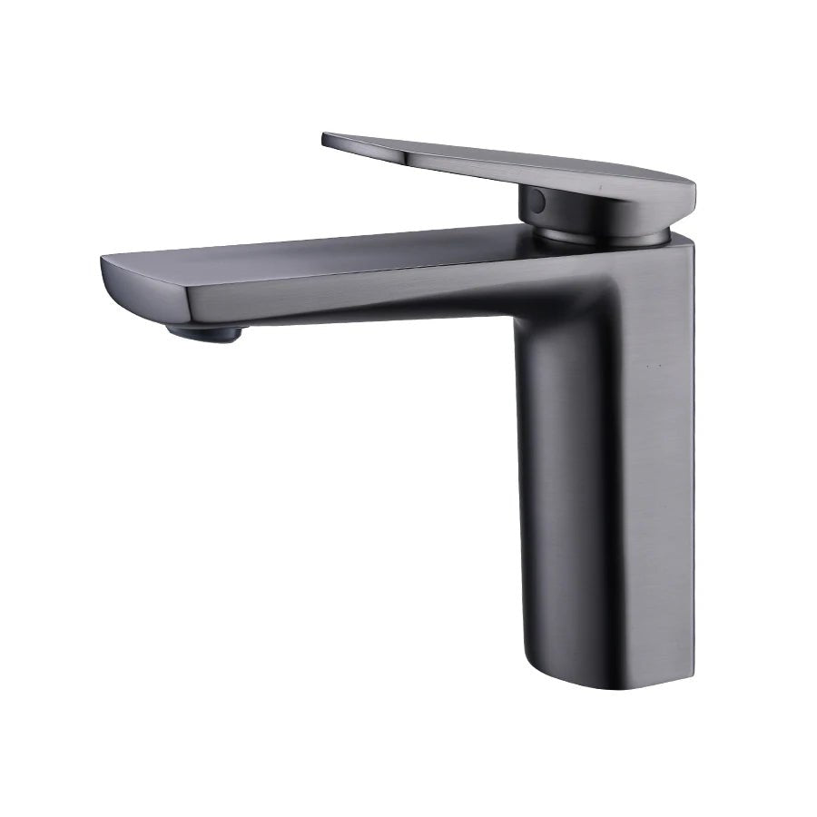 Mitigeur de salle de bain or brossé carré avec poignée latérale – laiton massif, régulation fluide et style moderne - Focett
