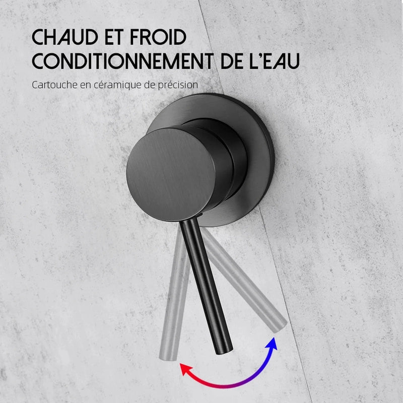 Colonne de Douche Encastrable Noire Minimaliste – Monocommande Ergonomique & Cartouche Sedal 40MM avec Ciel De Douche 20/25/30cm et Mélangeur
