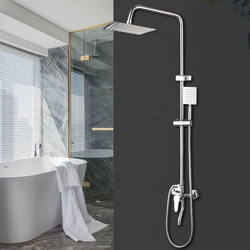Colonne de Douche Noir Mat – Pommeau XXL, Rangement Intégré, Douchette à Main et Mélangeur Douche/Bain avec Étagère Douche
