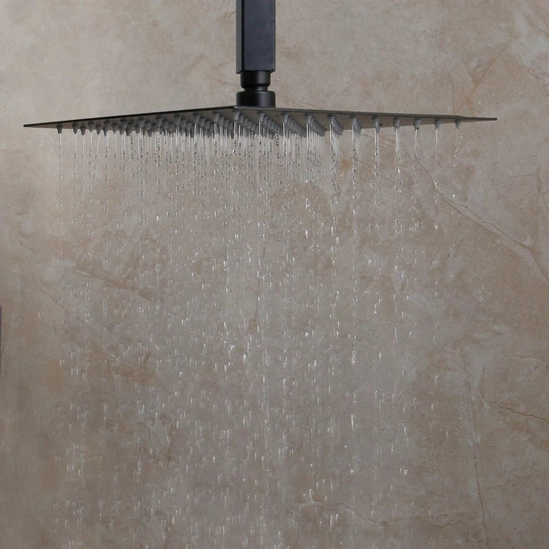 Colonne de Douche Encastrable Noir Mat – Ciel de douche Pluie 25cm-40cm” & Robinet Cascade en Laiton avec Mélangeur Douche/Bain et Pommeau Carré Pluie
