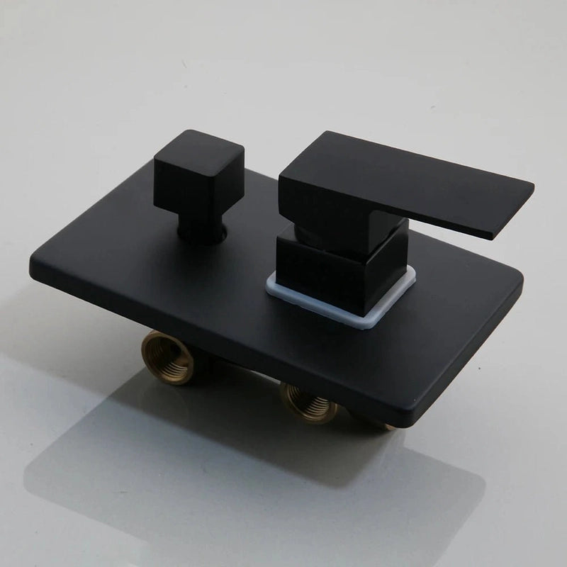 Colonne de Douche Encastrable Noir Mat – Ciel de douche Pluie 25cm-40cm” & Robinet Cascade en Laiton avec Mélangeur Douche/Bain et Pommeau Carré Pluie