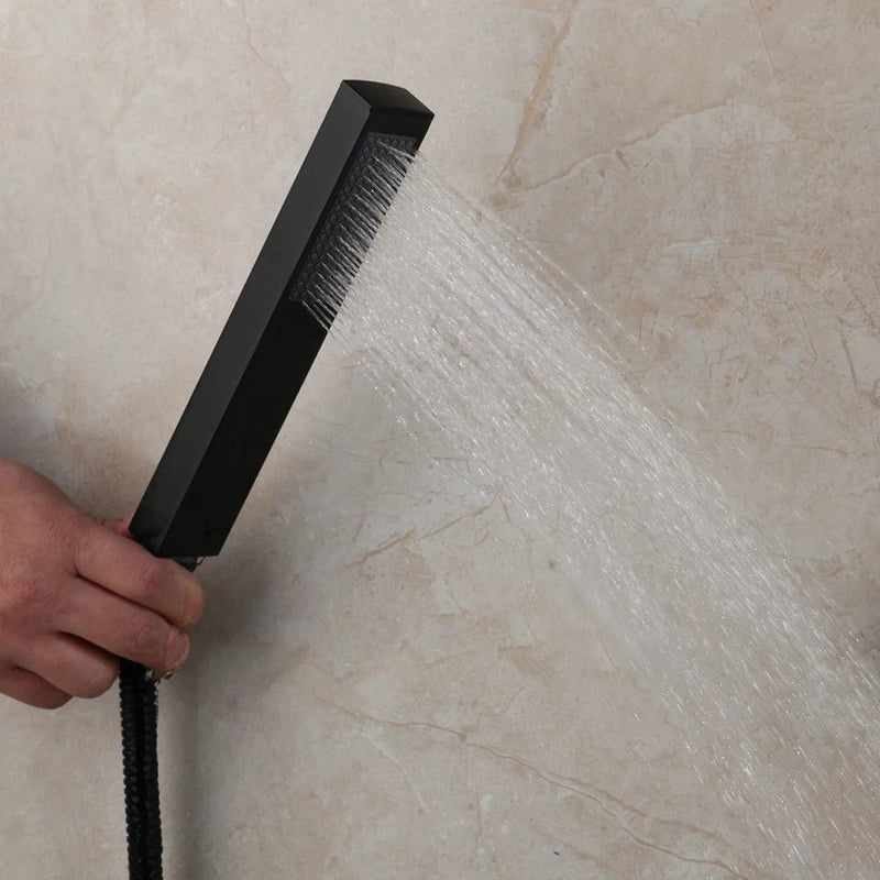 Colonne de Douche Encastrable Noir Mat – Ciel de douche Pluie 25cm-40cm” & Robinet Cascade en Laiton avec Mélangeur Douche/Bain et Pommeau Carré Pluie