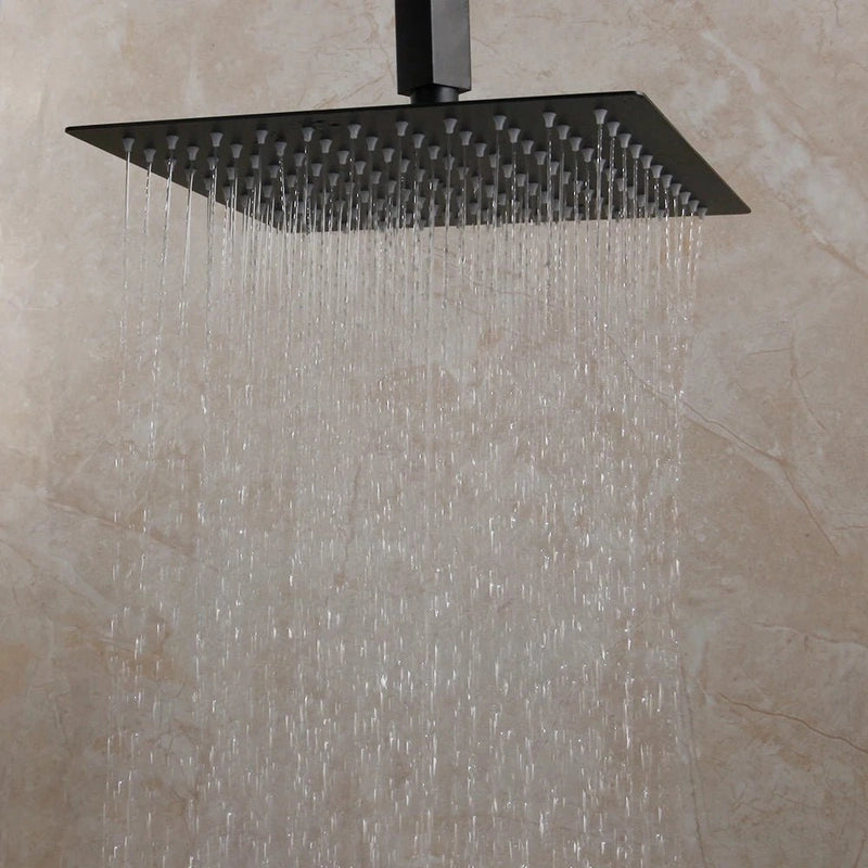 Colonne de Douche Encastrable Noir Mat – Ciel de douche Pluie 25cm-40cm” & Robinet Cascade en Laiton avec Mélangeur Douche/Bain et Pommeau Carré Pluie