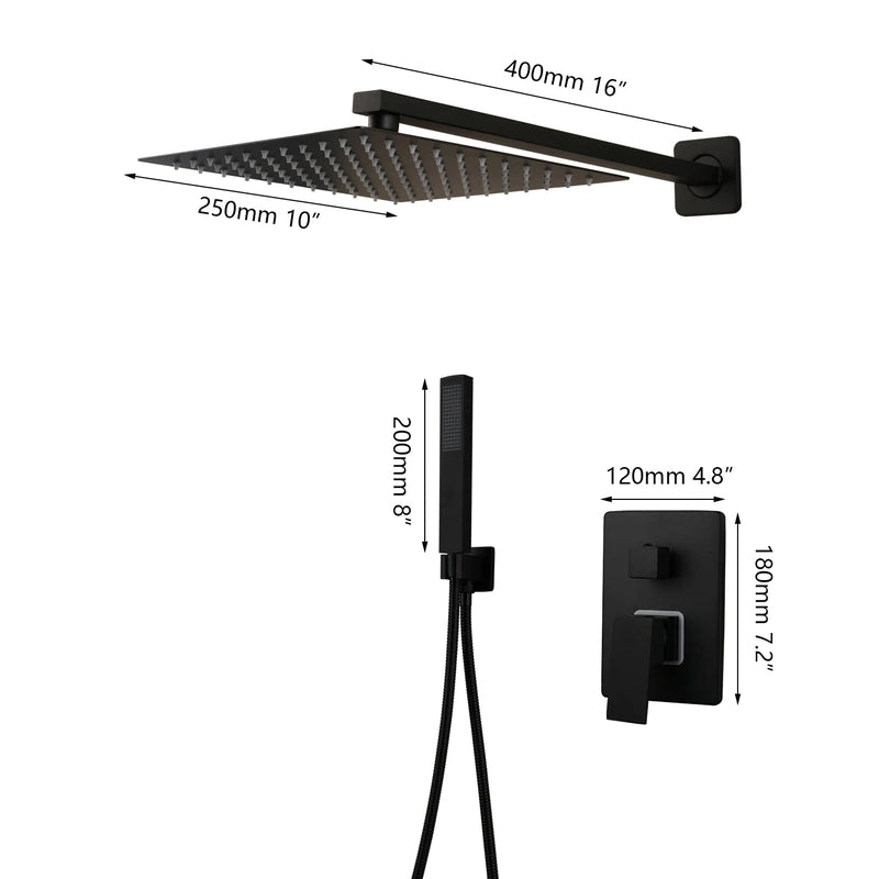 Colonne de Douche Encastrable Noir Mat – Ciel de douche Pluie 25cm-40cm” & Robinet Cascade en Laiton avec Mélangeur Douche/Bain et Pommeau Carré Pluie