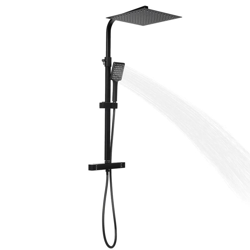 Colonne de Douche Thermostatique Noir – Affichage LED & Haute Pression avec Pommeau Pluie et Douchette Main + Accessoires de Montage