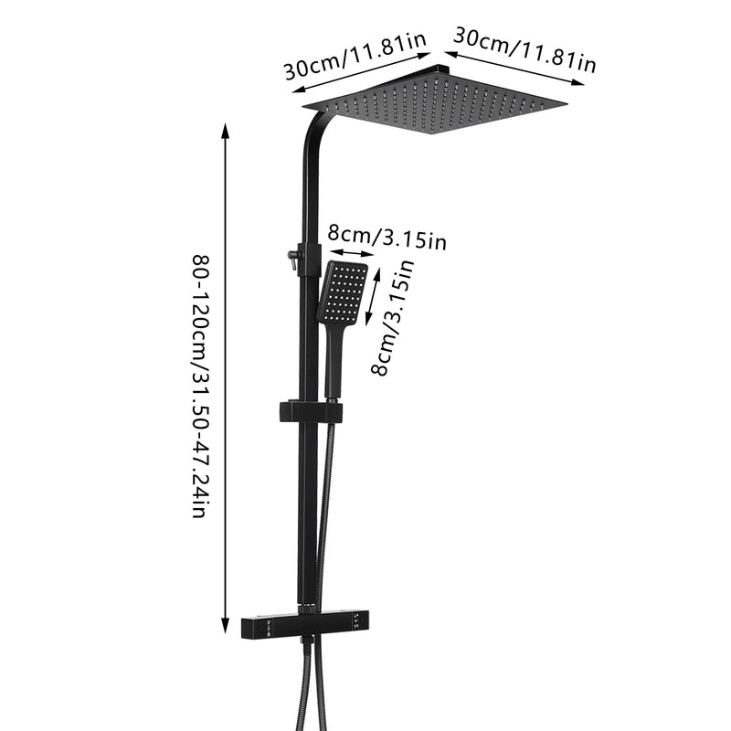 Colonne de Douche Thermostatique Noir – Affichage LED & Haute Pression avec Pommeau Pluie et Douchette Main + Accessoires de Montage