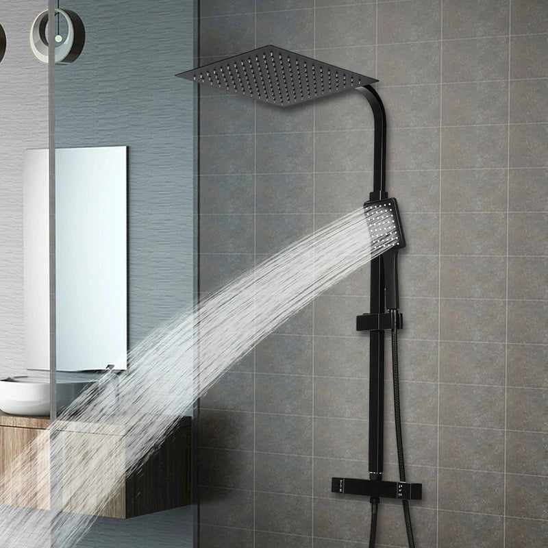 Colonne de Douche Thermostatique Noir – Affichage LED & Haute Pression avec Pommeau Pluie et Douchette Main + Accessoires de Montage
