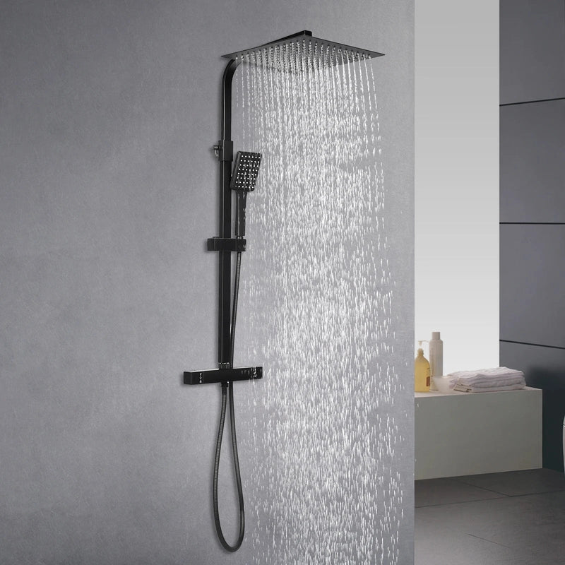 Colonne de Douche Thermostatique Noir – Affichage LED & Haute Pression avec Pommeau Pluie et Douchette Main + Accessoires de Montage