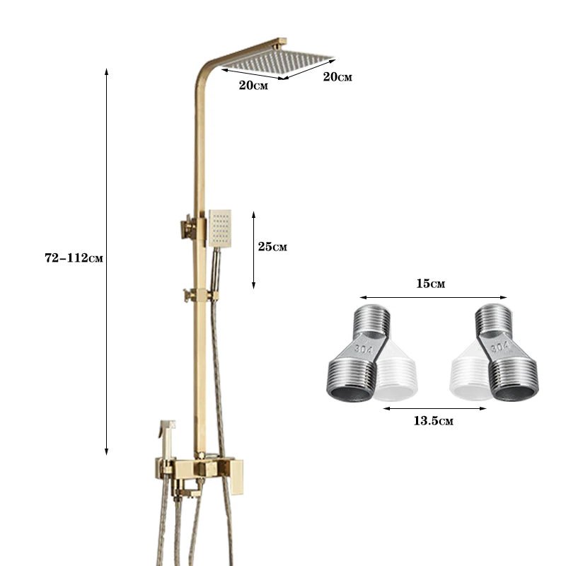Colonne de Douche Or – Mitigeur Monocommande, Barre Coulissante & Système Douche Pluie 4 Fonctions avec Mélangeur Douche/Bain