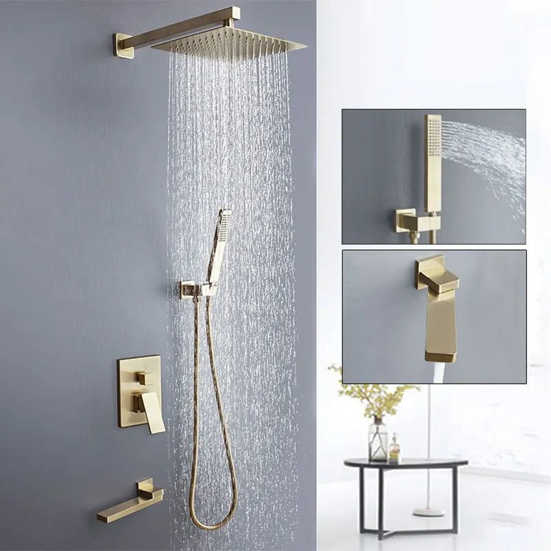 Colonne de Douche Encastrable Or Brossé – Mitigeur Laiton & Ciel De Douche 20cm” Système de Douche Haut de Gamme à 3 et 2 Voies