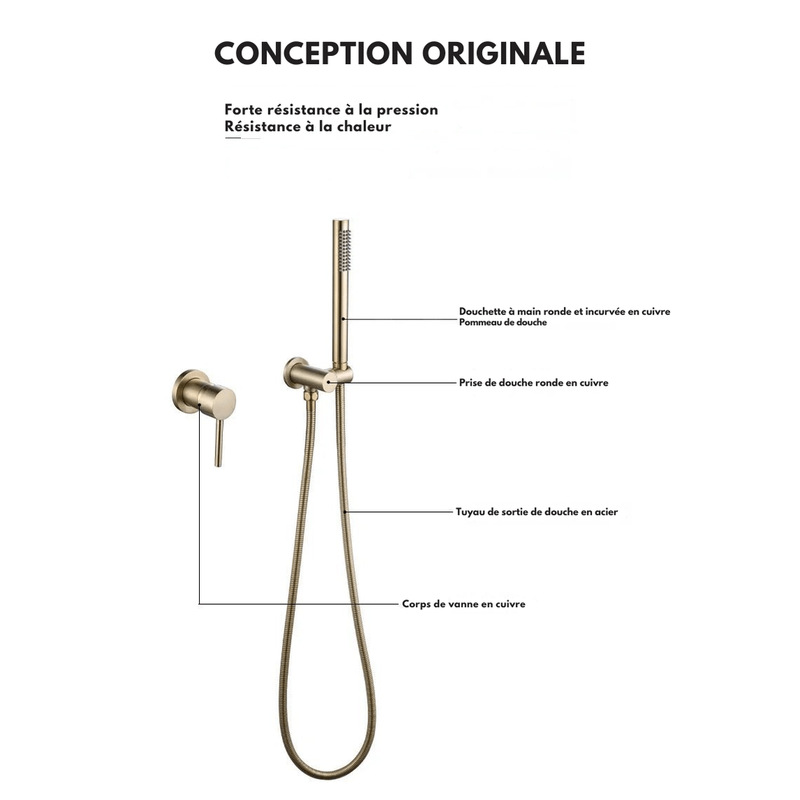 Colonne de Douche Or Moderne – Laiton Massif, Finition Brossée Or, Noir, Chrome ou Gris avec Système Douche de Luxe Discret en Cuivre Brossé et Or