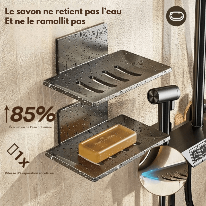 Porte - savon mural sans perçage - système de drainage intégré - Focett