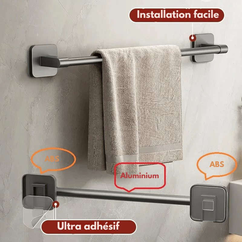 Porte - serviettes sans perçage – fixation adhésive avec ventouses puissantes - Focett