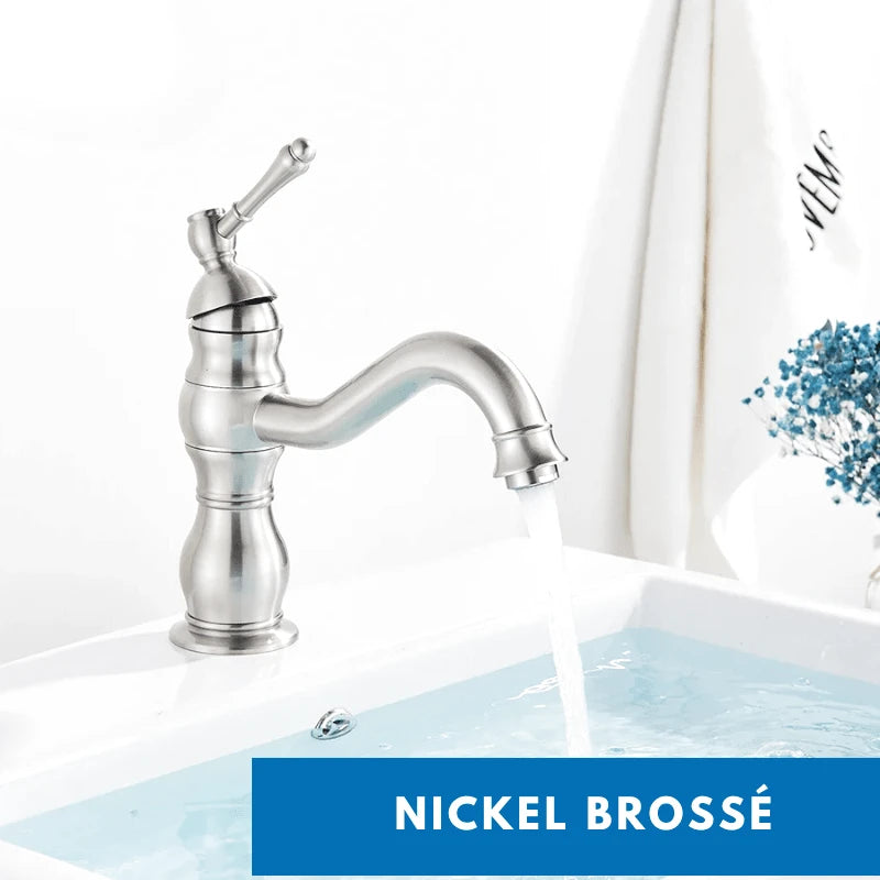 Mitigeur de salle de bain chrome vintage – jet cascade, poignée monocommande et installation facile - Focett