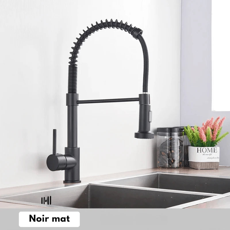 Robinet mitigeur de cuisine en or brossée ressort en laiton – jet latéral rotatif et poignée unique - Focett