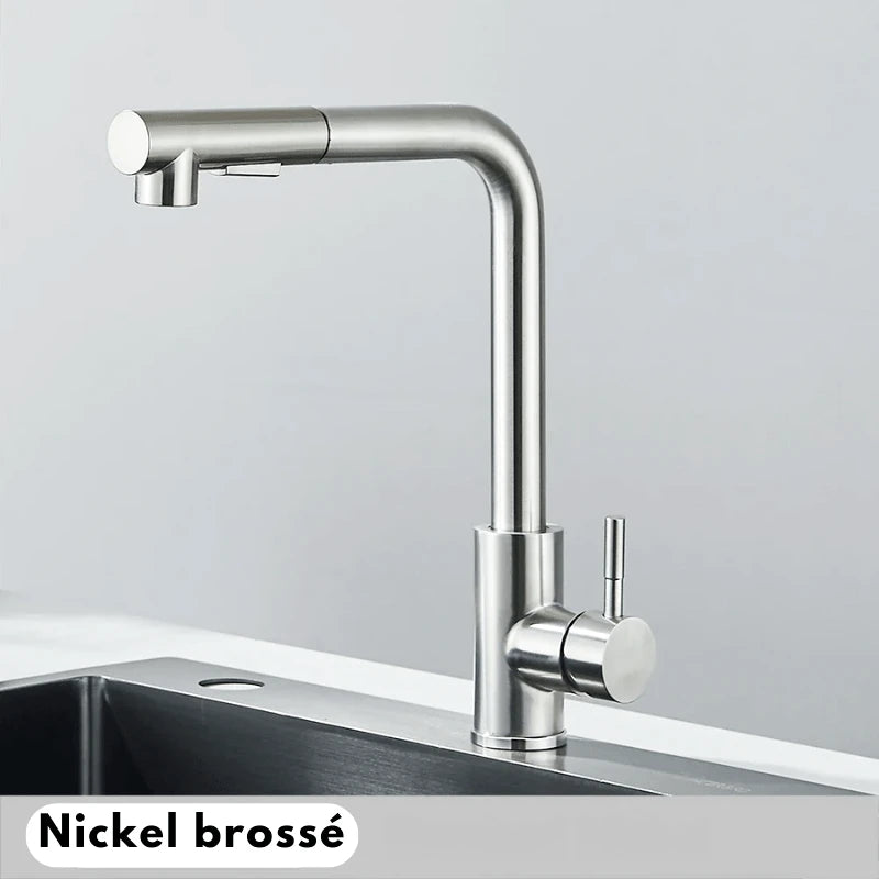 Mitigeur de cuisine extractible noir mat – jet double, bec rotatif 360° et poignée monocommande - Focett