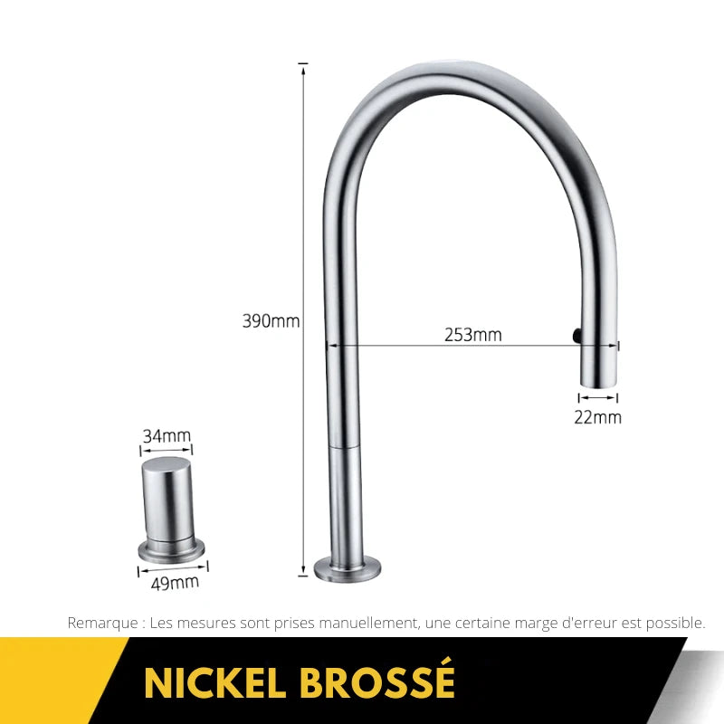 Mitigeur de cuisine or double trou avec bec rétractable – contrôle précis, rotation 360° et finition brossée - Focett