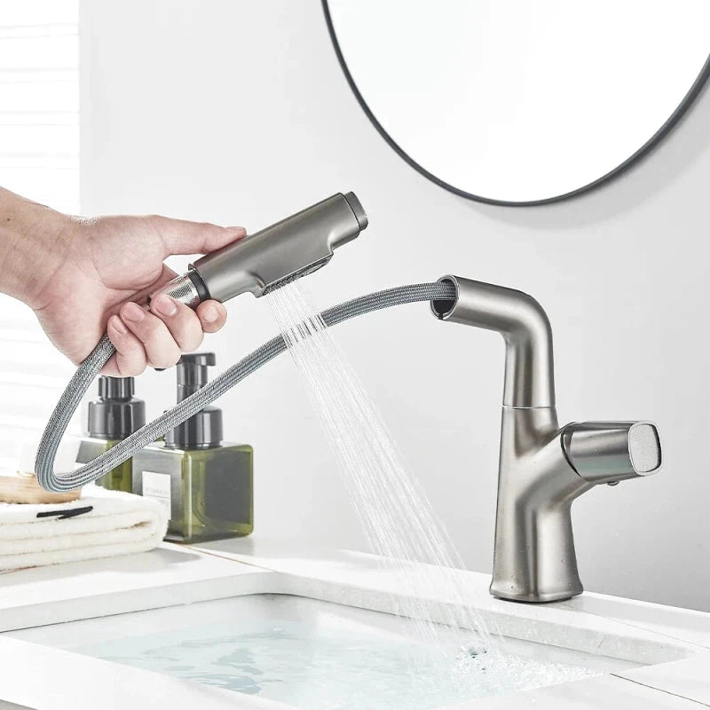 Robinet mitigeur gris effet cascade à bec relevable pour lavabo – écoulement doux, poignée levier et installation facile - Focett