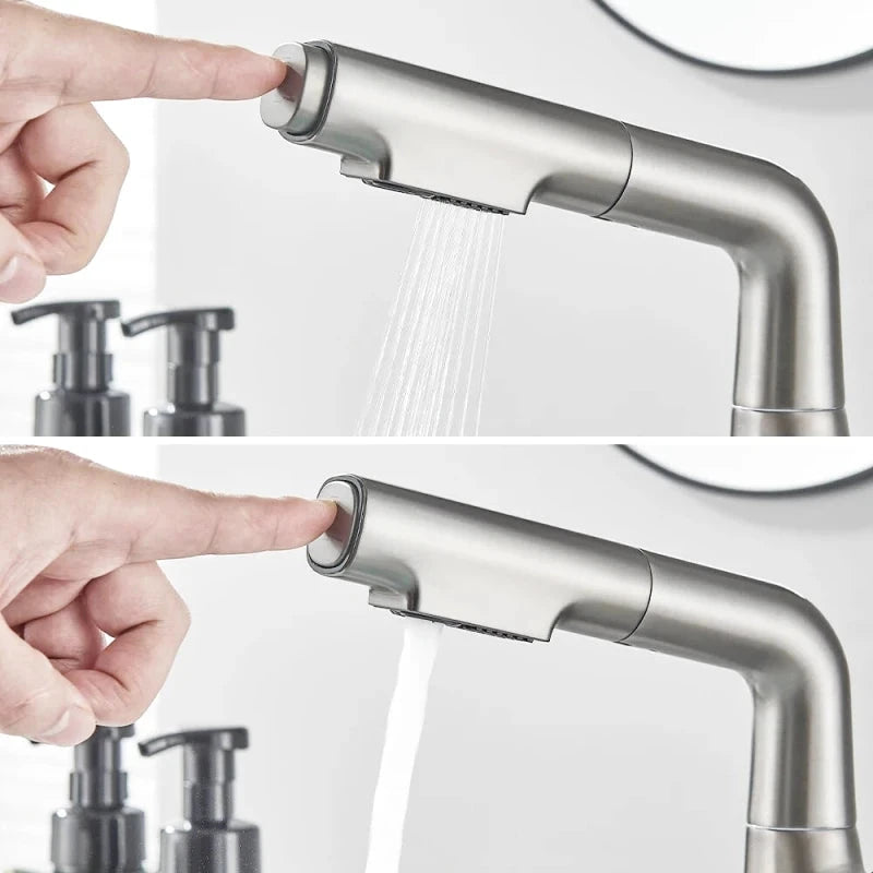 Robinet mitigeur gris effet cascade à bec relevable pour lavabo – écoulement doux, poignée levier et installation facile - Focett