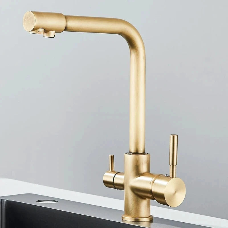 Robinet mitigeur de cuisine noir double sortie avec eau filtrée – laiton massif, rotation 360° et finition chrome poli - Focett