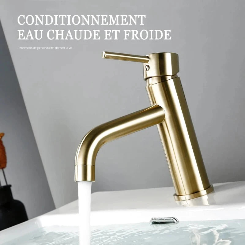 Robinet mitigeur de lavabo salle de bain en or – poignée ergonomique, installation facile et finition durable - Focett