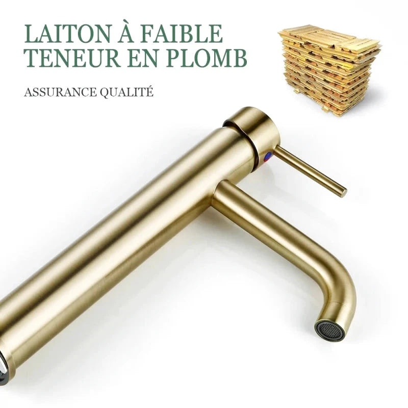 Mitigeur de lavabo en or – poignée ergonomique, installation facile et finition durable - Focett