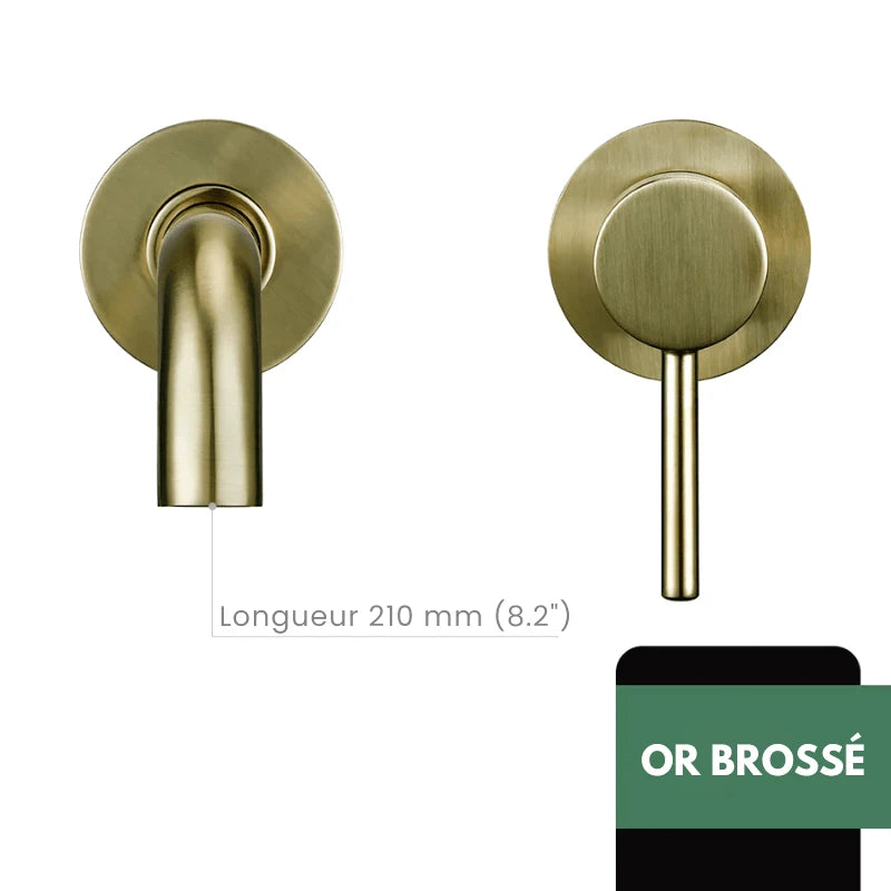Robinet mitigeur salle de bain mural or avec bec rond – Contrôle précis température & débit - Focett
