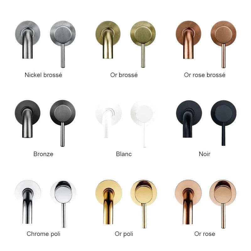 Robinet mitigeur salle de bain mural or avec bec rond – Contrôle précis température & débit - Focett