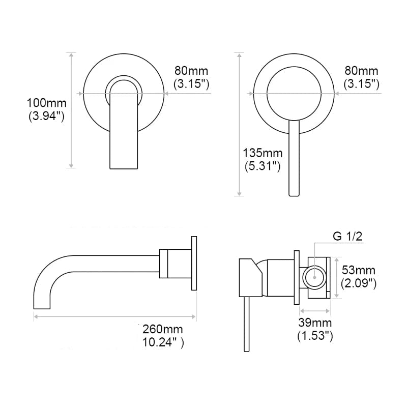 Robinet mitigeur salle de bain mural or avec bec rond – Contrôle précis température & débit - Focett