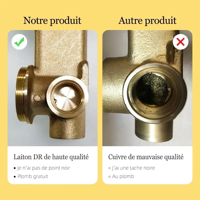 Robinet mitigeur salle de bain mural or avec bec rond – Contrôle précis température & débit - Focett