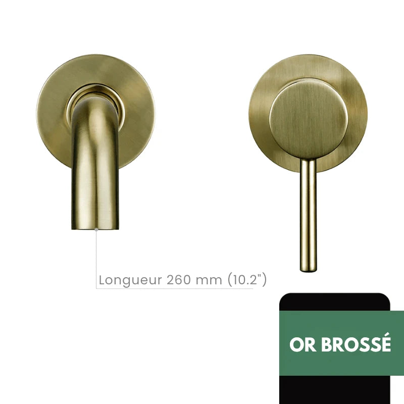 Robinet mitigeur salle de bain mural or avec bec rond – Contrôle précis température & débit - Focett