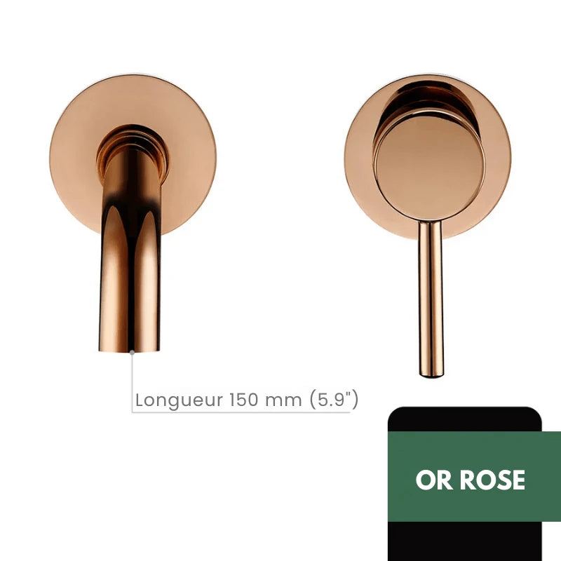 Robinet mitigeur salle de bain mural or avec bec rond – Contrôle précis température & débit - Focett