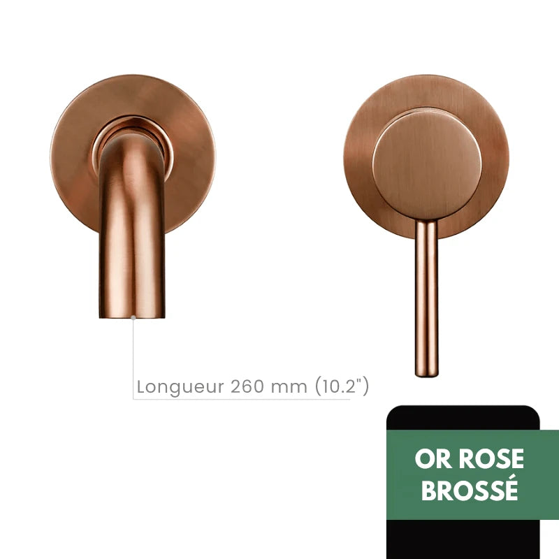 Robinet mitigeur salle de bain mural or avec bec rond – Contrôle précis température & débit - Focett