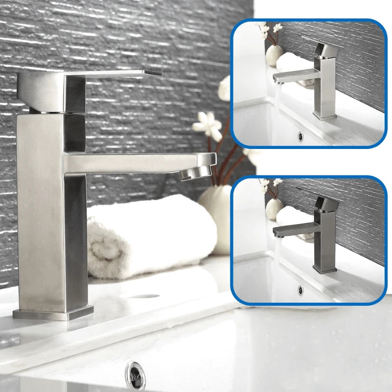 Robinet mitigeur de lavabo en nickel brossé – design épuré, poignée unique et finition mate brossée - Focett