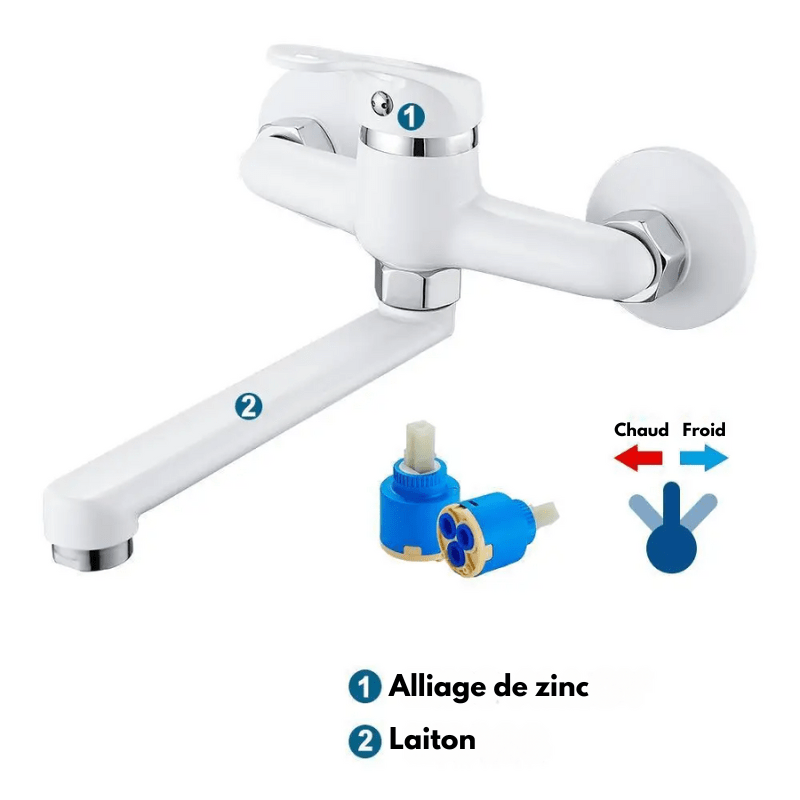 Robinet mitigeur encastrable mural noir pour évier – bec pivotant 360°, installation standard et usage fluide - Focett