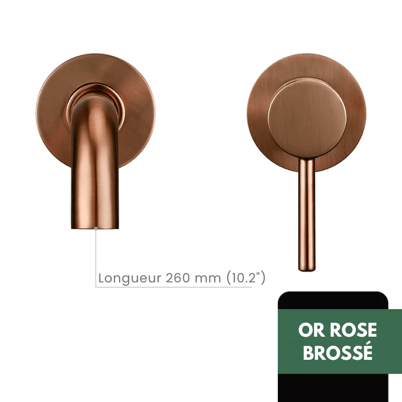 Robinet mitigeur salle de bain mural or avec bec rond – Contrôle précis température & débit - Focett