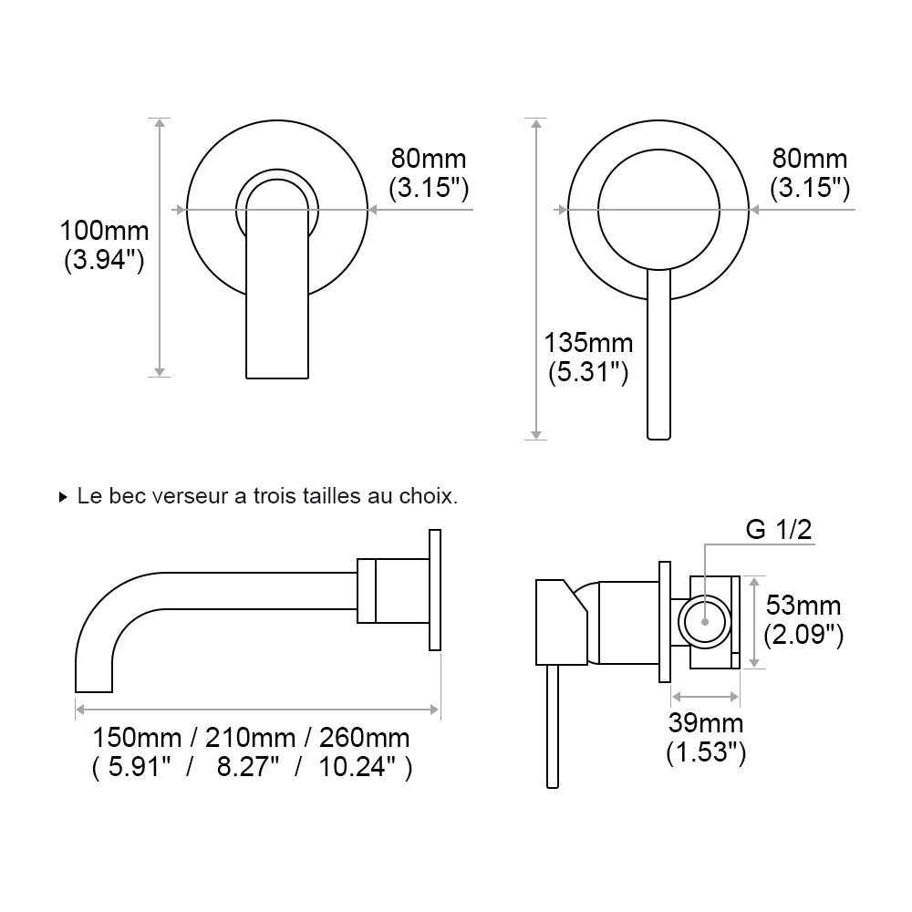 Robinet mitigeur salle de bain mural or avec bec rond – Contrôle précis température & débit - Focett