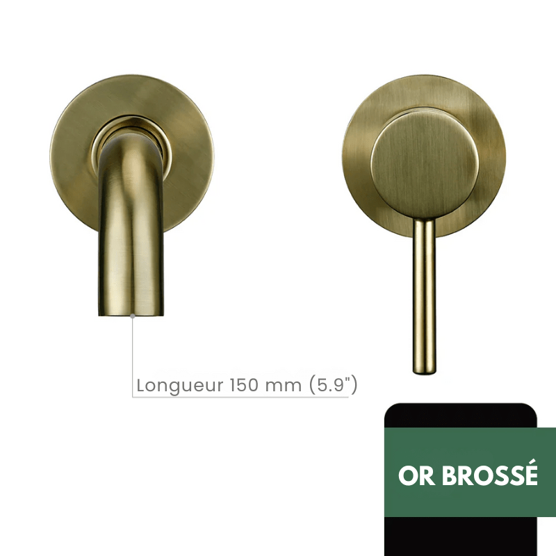 Robinet mitigeur salle de bain mural or avec bec rond – Contrôle précis température & débit - Focett