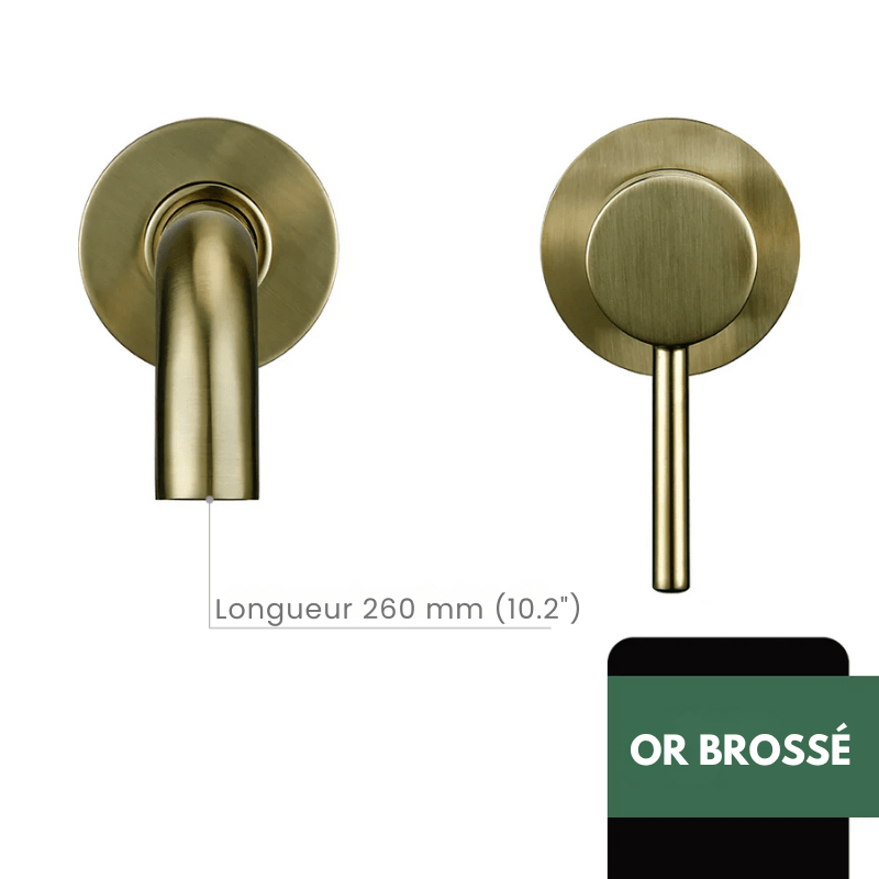Robinet mitigeur salle de bain mural or avec bec rond – Contrôle précis température & débit - Focett