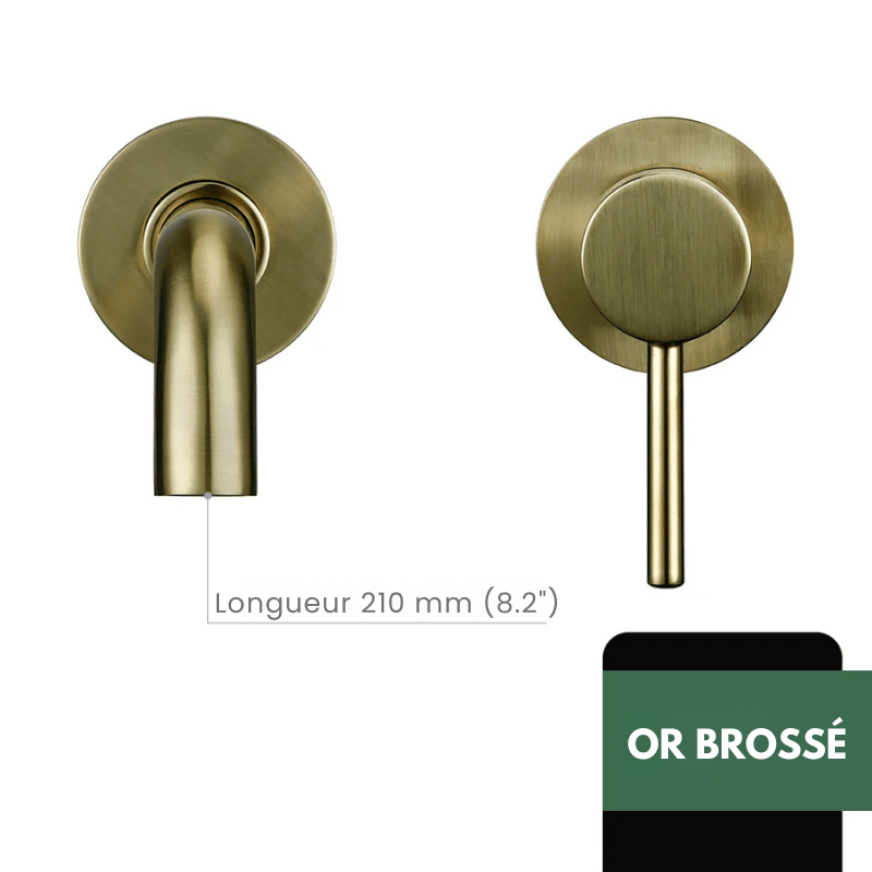 Robinet mitigeur salle de bain mural or avec bec rond – Contrôle précis température & débit - Focett